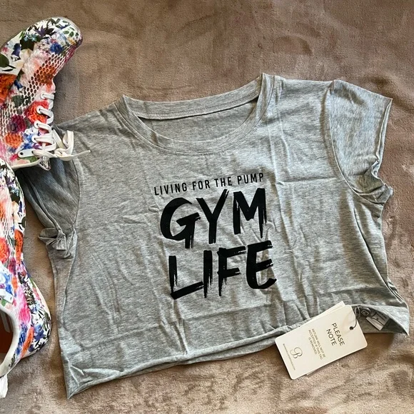 Bombshell Sportswear Gym Life Living for the Pump Crop Top T-shirt Medium - Picture 2 of 7